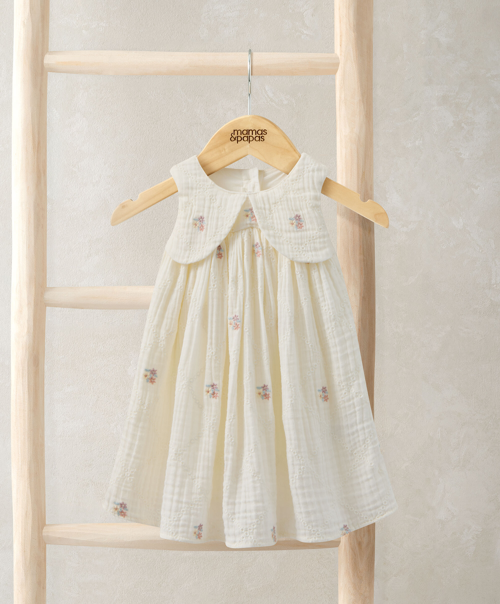 Bow Embroidered Dress - 5 Piece Gift Set with Bow Pram Shoes and Lamb Chime Toy image number 3